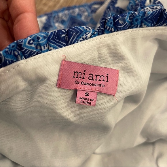 Mi Ami Matching Set Blouse Shorts Women’s S Blue White One Shoulder Cropped Boho - Picture 6 of 13